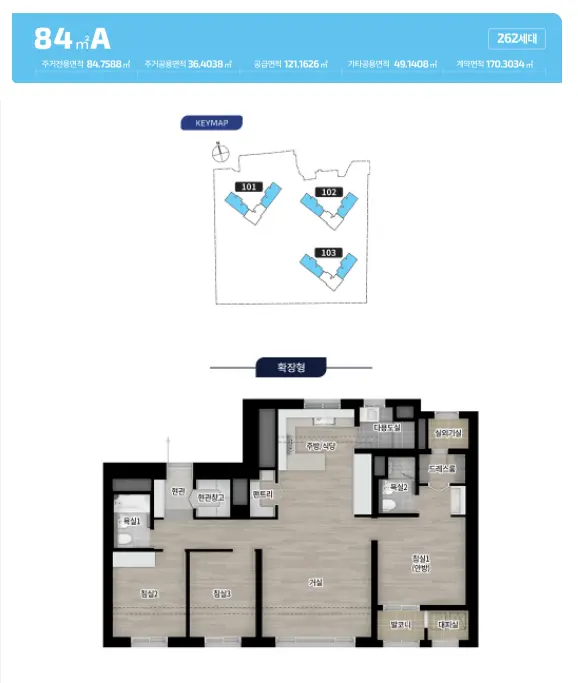 더샵 동성로 센트리엘 84A 타입 평면도 - 262세대 확장형